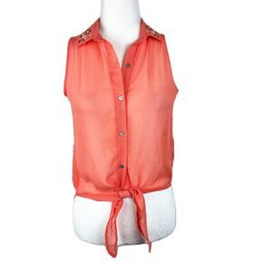 Dream Out Loud Blouse Women Small Orange Selena Gomez Sheer Lace Back Tank Top